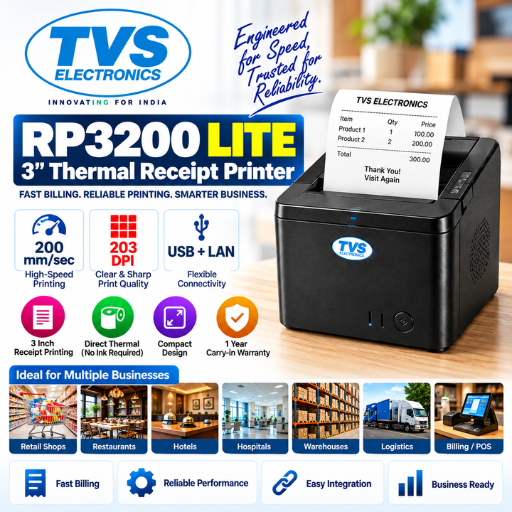 TVS Electronics RP3200 Lite 3-Inch Thermal Receipt Printer | 200mm/s | USB + LAN