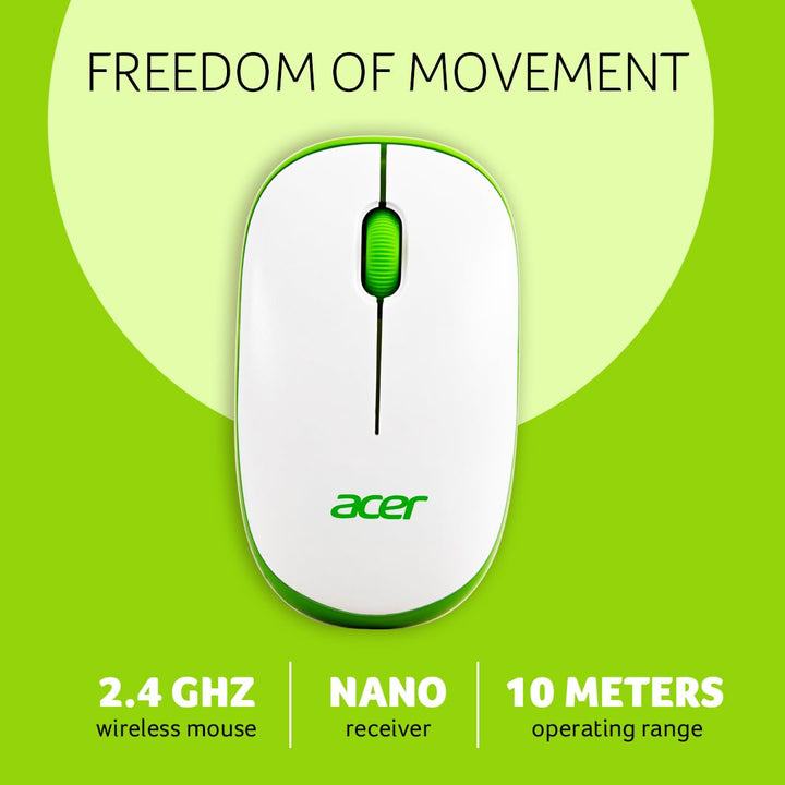 Acer Flow Wireless Mouse PC & Mac – White/Green