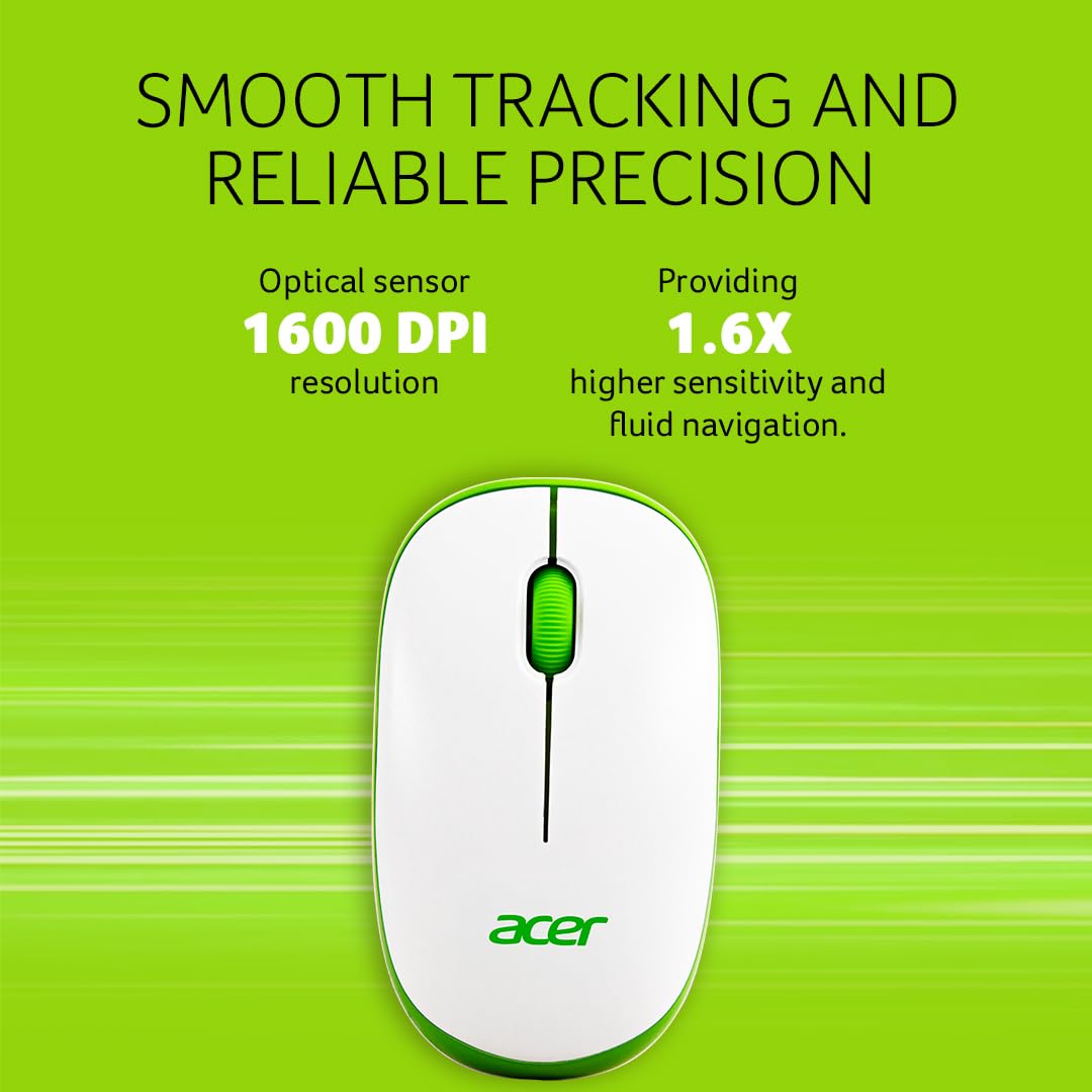 Acer Flow Wireless Mouse PC & Mac – White/Green