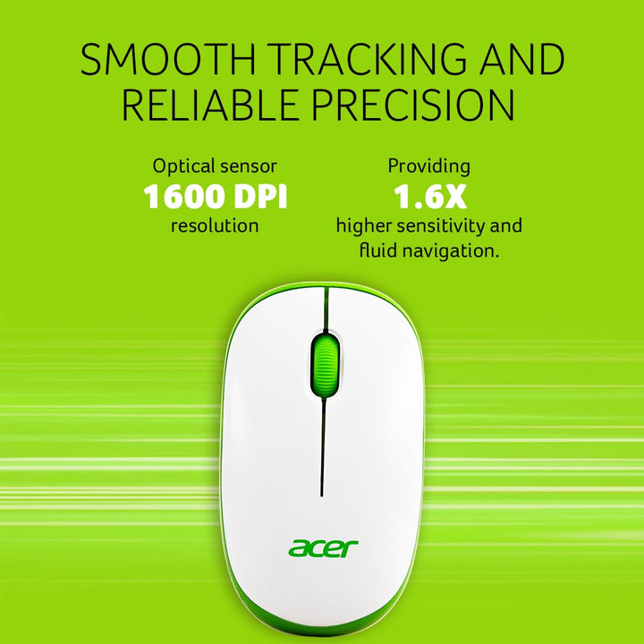 Acer Flow Wireless Mouse PC & Mac – White/Green