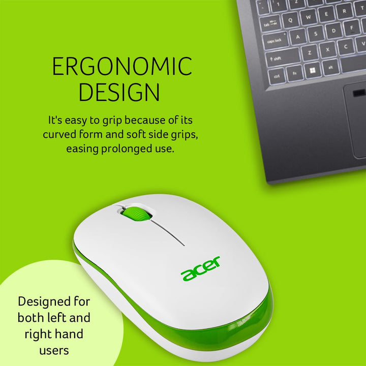 Acer Flow Wireless Mouse PC & Mac – White/Green
