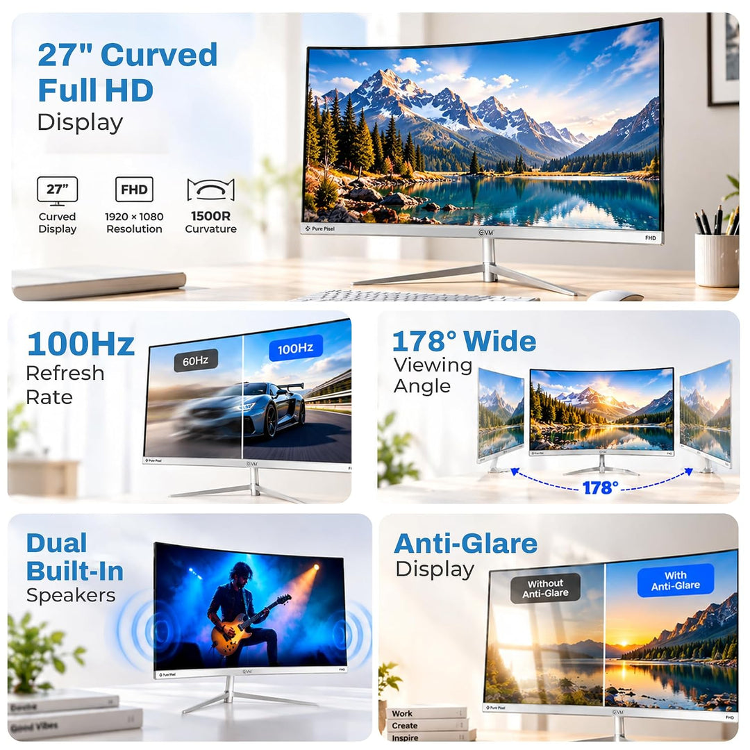 EVM 27" Curved Full HD Monitor – 100Hz, 1500R, Built-in Speakers, HDMI & VGA