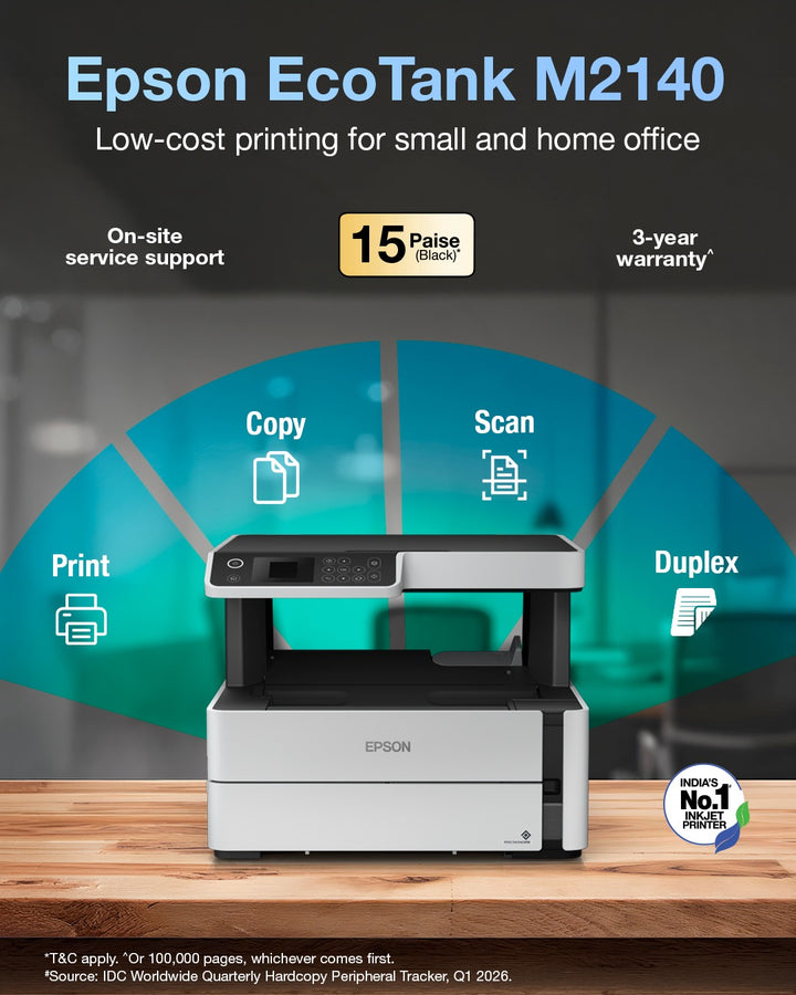 Epson EcoTank Monochrome M2140 All-in-One Duplex InkTank PrinterEpson EcoTank Monochrome M2140 All-in-One Duplex InkTank Printer