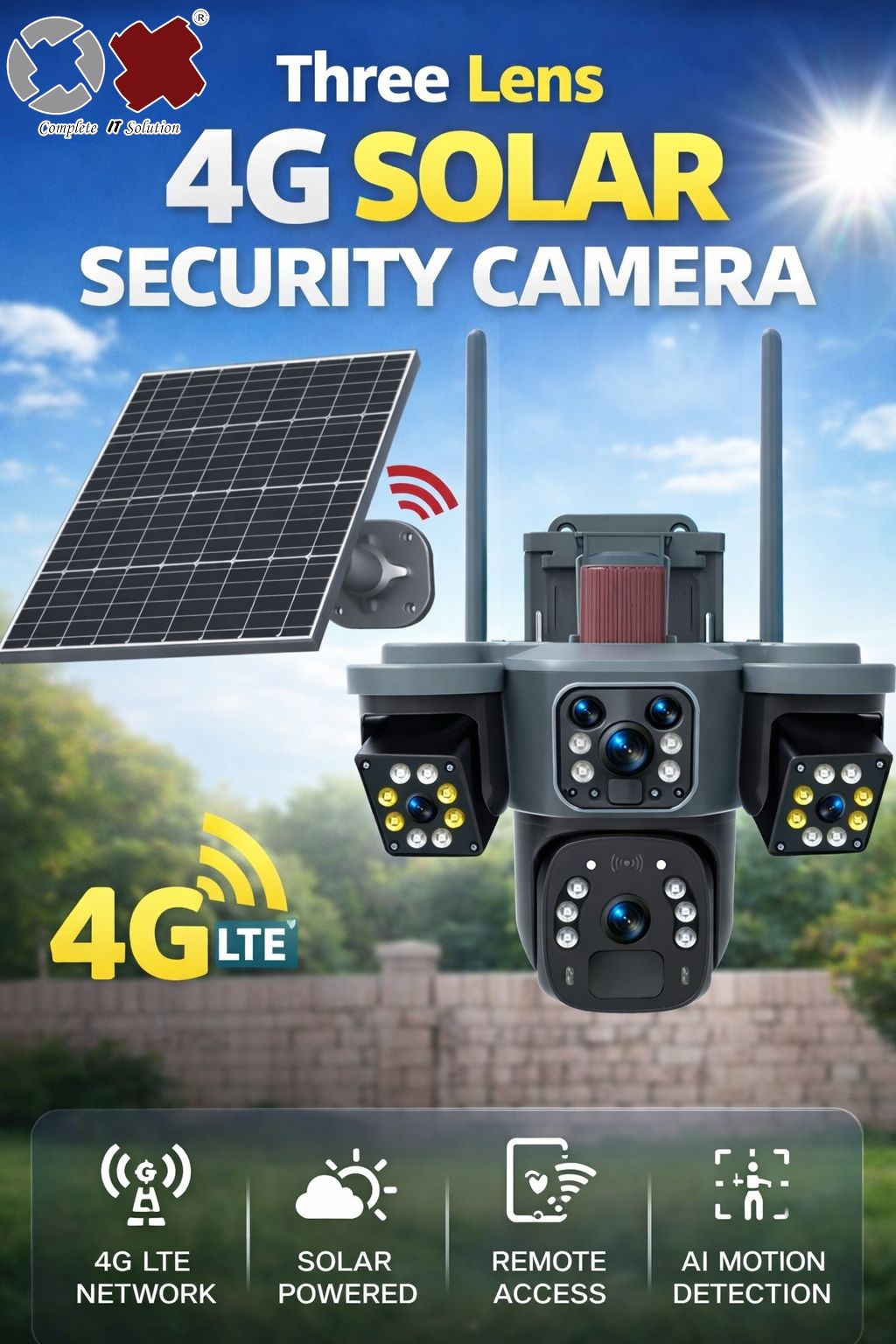 Triple Lens 4G Solar Camera